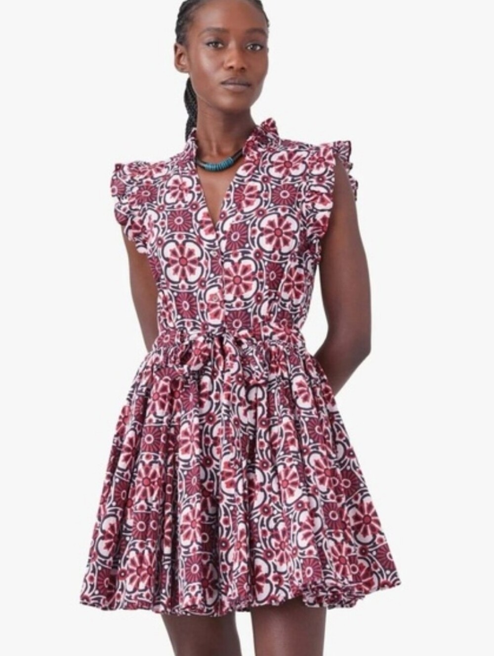 XiRENA Leana Dress Floral Mosaic Ruffle Mini Dress Womens Size Large